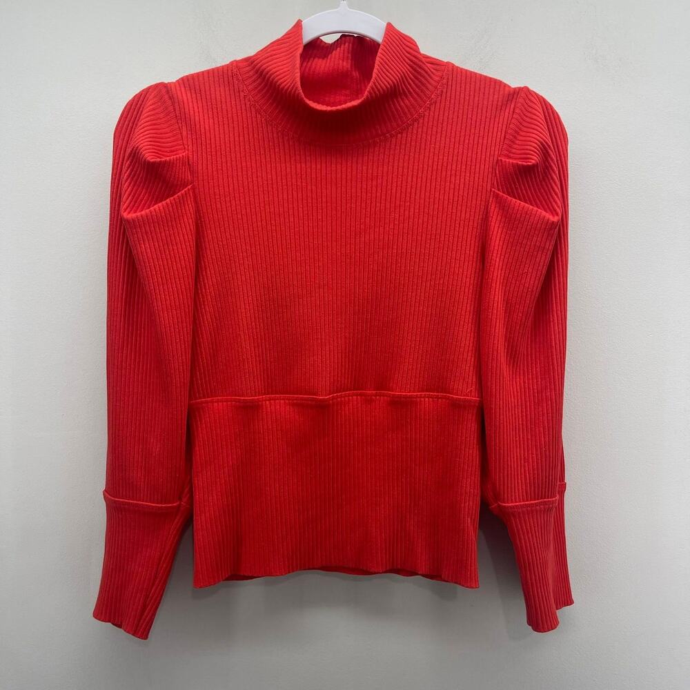 Free People Lala Cropped Ribbed Turtleneck Top Womens Large Poppy Red LS